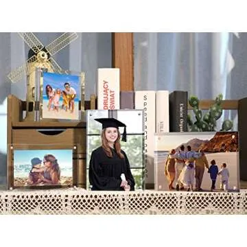 HELPLEX Acrylic Frame, 2 Pack 8x10 Acrylic Picture Frames, 24mm Thicker Frameless Clear Frame Double Sided Magnetic Frame, Free Standing Desktop Display Stand Acrylic Frames