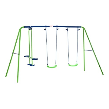 Outsunny Metal Swing Set with Adjustable Glider for Kids