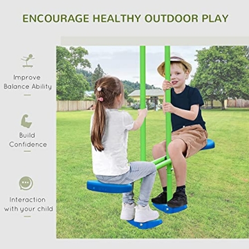 Outsunny Metal Swing Set with Adjustable Glider for Kids