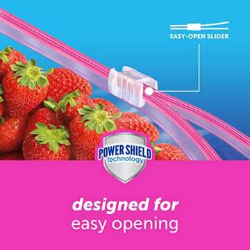 Ziploc Quart Food Storage Slider Bags, Power Shield Technology for More Durability, 20 Count