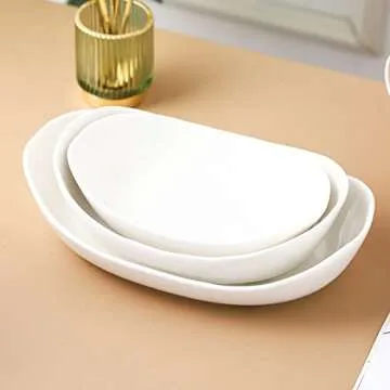 Liywall - 3 Tier Ceramic Fruit Bowl With Bamboo Wood Stand for Kitchen Counter,Porcelain Fruit Basket for Vegetable Storage,Snack Dessert Cake Tray Plate Rack for Party Wedding - White