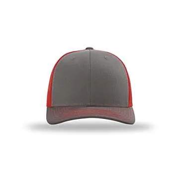 Richardson 112 Trucker OSFA Baseball Hat Ball Cap, Charcoal/Red