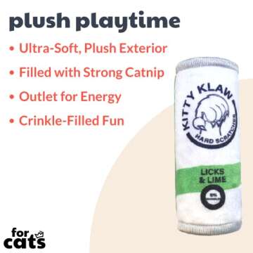 Huxley & Kent Plush Cat Toy | Kitty Klaw Licks & Lime | Nappy Hour Strong Catnip Filled Cat Toy | Plush Interactive Kitten and Cat Toy with Catnip and Crinkle | Kittybelles
