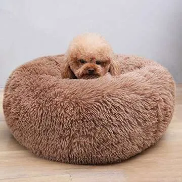BODISEINT Modern Soft Plush Round Pet Bed for Cats or Small Dogs, Mini Medium Sized Dog Cat Bed Self Warming Autumn Winter Indoor Snooze Sleeping Cozy Kitty Teddy Kennel (20'' D x 8'' H, Coffee)