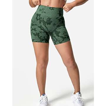 YEOREO Women Seamless Camo Shorts High Waisted Gym Yoga Workout Dark Green S
