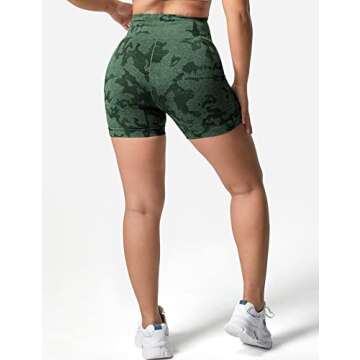 YEOREO Women Seamless Camo Shorts High Waisted Gym Yoga Workout Dark Green S