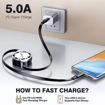100W MINLU Retractable USB C Charging Cable - Fast & Portable