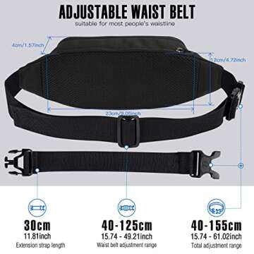 WATERFLY Fanny Pack Waist Bag: Small Hip Pouch Bum Bag Fannie Pack Phanny Fannypack Waistpack Bumbag Beltbag Sport Slim Fashionable for Jogging Hiking Hiker Woman Man Pure black