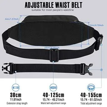 WATERFLY Fanny Pack Waist Bag: Small Hip Pouch Bum Bag Fannie Pack Phanny Fannypack Waistpack Bumbag Beltbag Sport Slim Fashionable for Jogging Hiking Hiker Woman Man Pure black