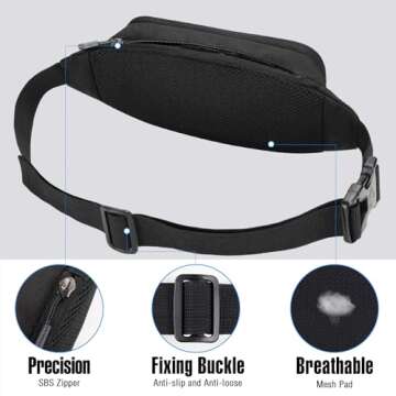 WATERFLY Fanny Pack Waist Bag: Small Hip Pouch Bum Bag Fannie Pack Phanny Fannypack Waistpack Bumbag Beltbag Sport Slim Fashionable for Jogging Hiking Hiker Woman Man Pure black