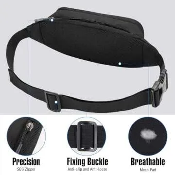 WATERFLY Fanny Pack Waist Bag: Small Hip Pouch Bum Bag Fannie Pack Phanny Fannypack Waistpack Bumbag Beltbag Sport Slim Fashionable for Jogging Hiking Hiker Woman Man Pure black