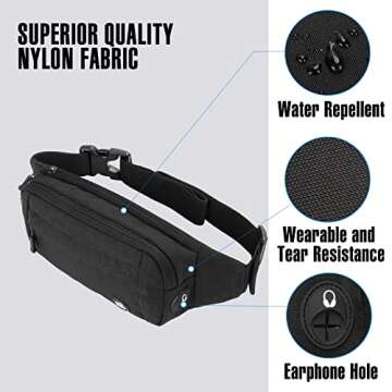 WATERFLY Fanny Pack Waist Bag: Small Hip Pouch Bum Bag Fannie Pack Phanny Fannypack Waistpack Bumbag Beltbag Sport Slim Fashionable for Jogging Hiking Hiker Woman Man Pure black