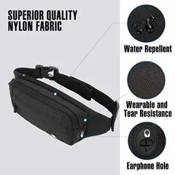 WATERFLY Fanny Pack Waist Bag: Small Hip Pouch Bum Bag Fannie Pack Phanny Fannypack Waistpack Bumbag Beltbag Sport Slim Fashionable for Jogging Hiking Hiker Woman Man Pure black