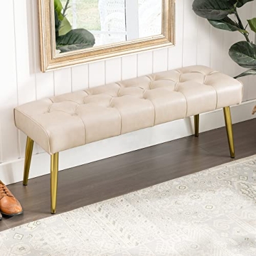 LUE BONA Button-Tufted Ottoman Bench - Multifunctional Faux Leather Seating for Your Home