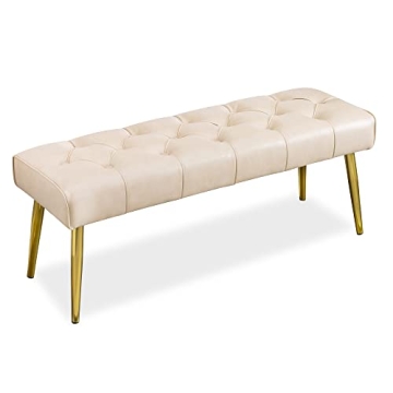 LUE BONA Elegant Faux Leather Ottoman Bench for Living Room