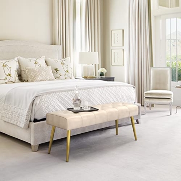 LUE BONA Elegant Faux Leather Ottoman Bench for Living Room