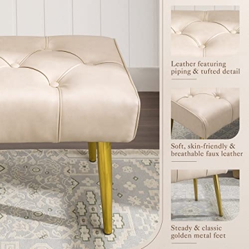 LUE BONA Elegant Faux Leather Ottoman Bench for Living Room