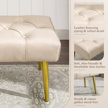 LUE BONA Elegant Faux Leather Ottoman Bench for Living Room