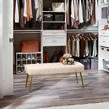 LUE BONA Elegant Faux Leather Ottoman Bench for Living Room