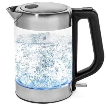 Glass Electric Kettle | BPA Free with Borosilicate Glass & Stainless Steel - 1.8 Liter Rapid Boil Cordless Teapot with Automatic Shut Off - the Best Hot Water Heater for Tea, Coffee, Soup, and More!
