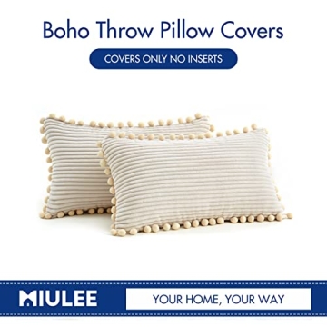 MIULEE Soft Pom-pom Decorative Pillow Covers for Couch