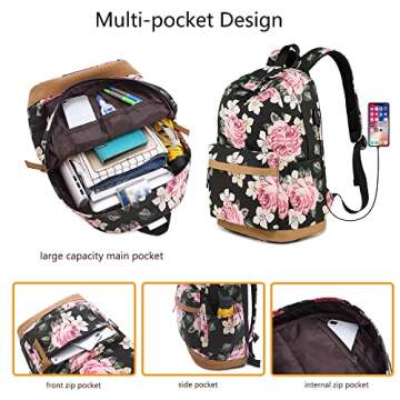 Lmeison Backpack for Girls College Backpacks for School Cute Floral Bookbag Teen School Bag for Middle School High School