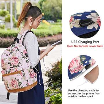Lmeison Backpack for Girls College Backpacks for School Cute Floral Bookbag Teen School Bag for Middle School High School