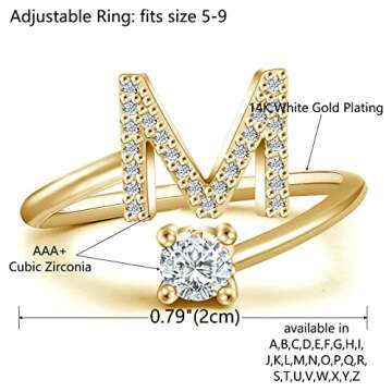 Haoze Initial Letter Ring for Women Rose Gold Stackable Alphabet Rings with Initial Adjustable Cryst...