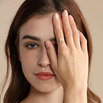 Haoze Initial Letter Ring Adjustable Rose Gold with Crystals