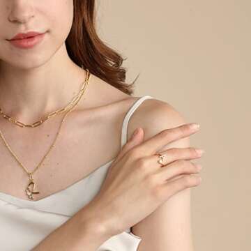 Haoze Initial Letter Ring Adjustable Rose Gold with Crystals