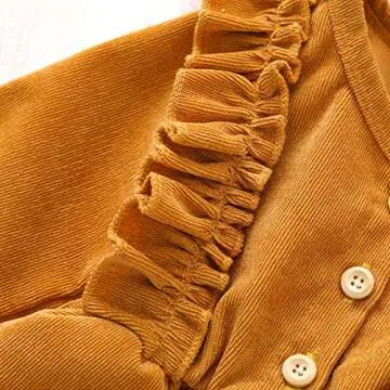 Karuedoo Kids Toddler Baby Girl Corduroy Ruffle Long Sleeve Dress Princess Party Dress Fall Winter Skirt Outfit (A-Yellow, 3-4T)