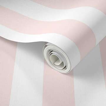 Peel & Stick Wallpaper 3ft x 2ft - Blush Stripe White Baby Pink Custom Removable Wallpaper by Spoonf...