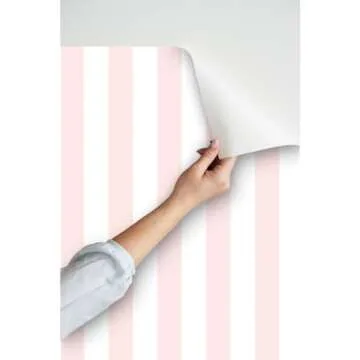 Peel & Stick Wallpaper 3ft x 2ft - Blush Stripe White Baby Pink Custom Removable Wallpaper by Spoonflower