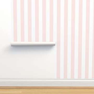 Peel & Stick Wallpaper 3ft x 2ft - Blush Stripe White Baby Pink Custom Removable Wallpaper by Spoonflower