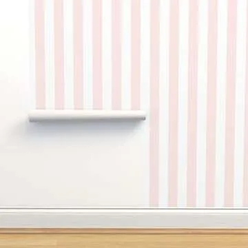 Peel & Stick Wallpaper 3ft x 2ft - Blush Stripe White Baby Pink Custom Removable Wallpaper by Spoonflower