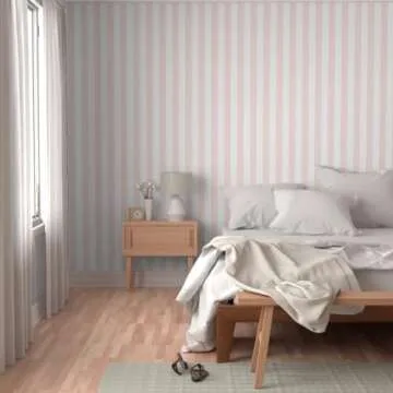 Peel & Stick Wallpaper 3ft x 2ft - Blush Stripe White Baby Pink Custom Removable Wallpaper by Spoonflower