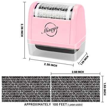 Miseyo Wide Identity Theft Protection Roller Stamp Set - Pink (3 Refill Ink Included)