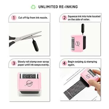 Miseyo Wide Identity Theft Protection Roller Stamp Set - Pink (3 Refill Ink Included)