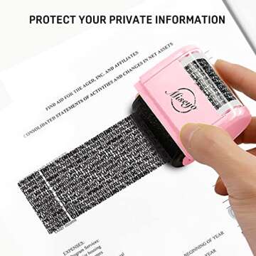 Miseyo Wide Identity Theft Protection Roller Stamp Set - Pink (3 Refill Ink Included)