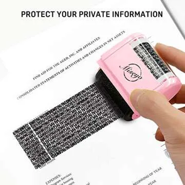 Miseyo Wide Identity Theft Protection Roller Stamp Set - Pink (3 Refill Ink Included)