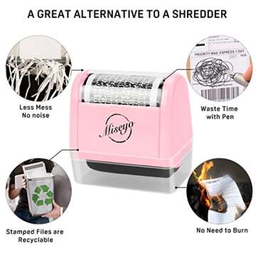 Miseyo Wide Identity Theft Protection Roller Stamp Set - Pink (3 Refill Ink Included)