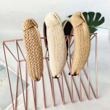 Lvyeer 3 pack Straw Headbands Fashion Rattan Wide Head Band Boho Headband Summer Bohemian Woven Hair...