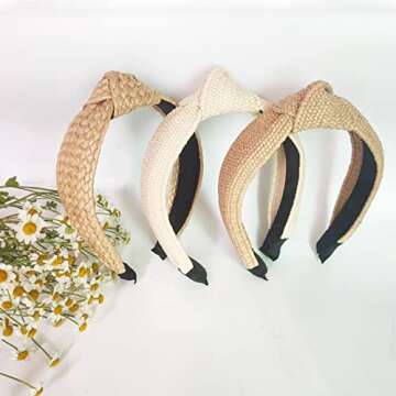 Lvyeer 3 pack Straw Headbands Fashion Rattan Wide Head Band Boho Headband Summer Bohemian Woven Hair Head Bands Hair Band for Woman Girl Hair Accessories