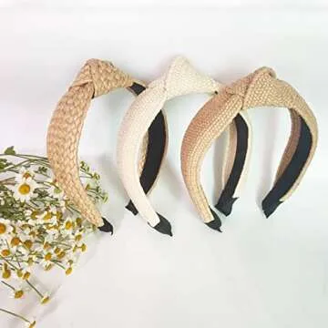 Lvyeer 3 Pack Stylish Straw Headbands for Women