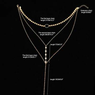 Suyi Stylish Layered Sequins Choker Necklace with Thin Long Chain Pendant for Women Lady (Crystal Gold)