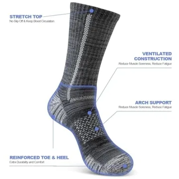 Niorasen Men's Cotton Crew Work Socks, 5 Pairs Cushioned Boot Socks, Moisture Wicking Athletic Socks for Hiking Sports Running 10-13 (Multicolor)