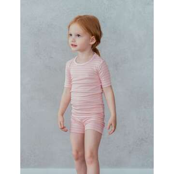 AVAUMA Stripe Pattern Newborn Baby Little Boys Girls Snug-Fit Pajamas Summer Short Sets Pjs Kids Clothes (L/Light Pink)