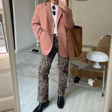 XPONNI Animal Print Y2k Pants Leopard Print Womens Slim-fit Pants 2000s Mcbling Grunge Clothes (Leopard Print,S,Small)