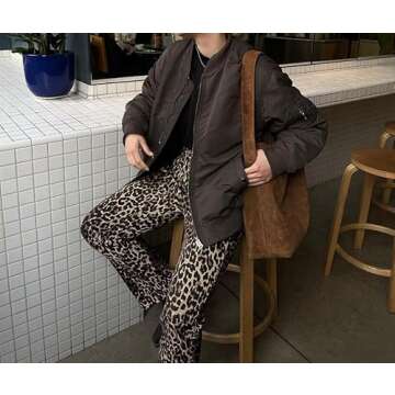 XPONNI Animal Print Y2k Pants Leopard Print Womens Slim-fit Pants 2000s Mcbling Grunge Clothes (Leopard Print,S,Small)