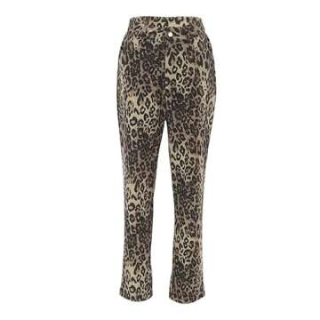 XPONNI Animal Print Y2k Pants Leopard Print Womens Slim-fit Pants 2000s Mcbling Grunge Clothes (Leopard Print,S,Small)